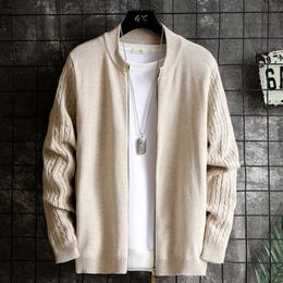 Solid Pull Sweaters Men O-neck Casual Knitted Mens Cardigan Loose Outwear Ribbed Hem Youth Oversized Warm Coat Winter Jacket 210524