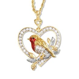 Pendant Necklaces Heart-shaped Colored Zircon For Women Lover Anniversary Jewelry Elegant Crystal Robin Magpie Bird Necklace