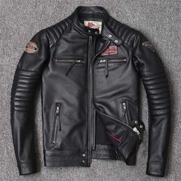 Motorcycle Genuine Leather Jacket for Men Style Biker Jackets Slim Cowhide spring Coat Men 211008