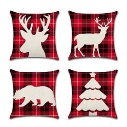 Christmas Pillow Case Canvas 45*45CM ELK Printed Individual Package Christmas Pillow Cover Retro Plaid Pillowcase Bedding Supplies GGE2212