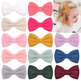 Candy Color Baby Bowknot Hair Clips For Cute Girls Boutique Cotton Hairpins Barrettes Headwear Kids Hair Accessories