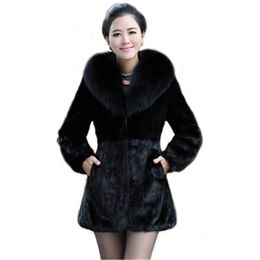 faux fur coat black XS-3XL plus size 019 winter europe and america long sleeve Fur collar fashion slim jacket LR423 210531