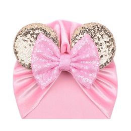 15686 Europe Baby Girls Big Bow Hat Kids Cartoon Sequins Bowknot Cap Children Cotton Turban Hats 7 Colours