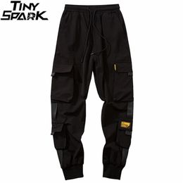 Pantaloni Hip Jogger Streetwear Uomo Pantaloni cargo Harajuku Tasche multiple Pantaloni pantaloni HipHop Pantaloni neri Pantaloni a vita bassa 210714