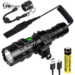 Tactical Flashlight 1600 Lumens USB Rechargeable Torch Waterproof Hunting Weapon Light with Picatinny Rail Mount Accessories 210320