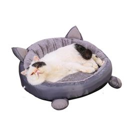 Cat Beds & Furniture Winter Warm Mat Cotton Bed House For Cats Cute Pet Round Cushion Small Dog Kennel Cama Gato