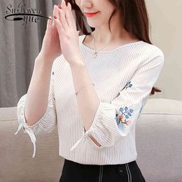 Spring and Autumn Sweet Women Tops Slim Elegant Clothing Three Quarter Sleeve O-neck Fashion Blouses 5528 50 210521