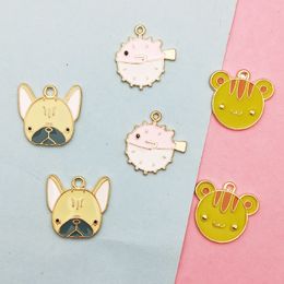 10pcs Pufferfish Dog Cat Enamel Charms Pendants Metal Cartoon Animals Finding For Jewellery DIY Earrings Necklace Bracelet Dangle