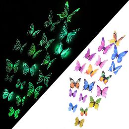 Wall Stickers 12/24pcs 3D Luminous Fluorescent Butterfly Sticker Home Decor Living Room Decals For Kids Rooms