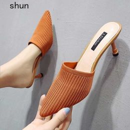 Fashion Women Sandals Summer Shoes Party High Heel Stiletto Flat Casual Summer Sandals Women High Heels Gladiator Stretch Fabric Y0721