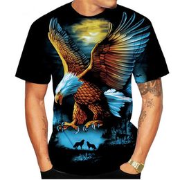 Men 3D Soaring Eagle Print T Shirt O Neck Short Sleeve Animal Funny Streetwear Summer Casual Loose Male Tees Tops 210629