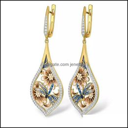 Dangle & Chandelier Earrings Jewellery 14K Yellow Gold 2 Carats Diamond Earring For Women Fashion Bizuteria White Topaz Gemstone Orehini Kolcz