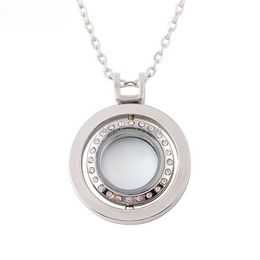 Crystal Rotatable Locket Necklace Round Pendant with Chains for Women DIY Fashion Jewelry Will and Sandy Silver Gold
