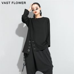 Irregular Split Black Plus Size T Shirt Women Loose Casual Long Sleeve Tee Shirt Femme Tops Fashion Clothes Spring Autumn 210324