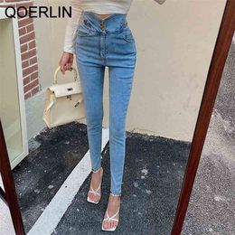 High Stretch Hip-Lifting Denim Pants Skinny Jeans Korean Chic Waist Slim Trousers Elastic Fashion Pencil Plus Size 210601