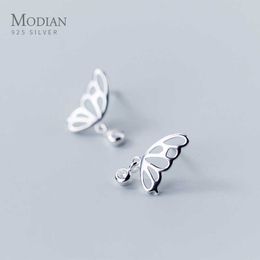 Fashion Hollow Butterfly Clear CZ Stud Earrings for Women 925 Sterling Silver Orecchini Fine Jewelry 210707