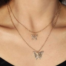 Fashion Beautiful Butterfly Animal Double Layer Necklace Chokers Pendant Accessories Vintage Women Ladies Long Gifts
