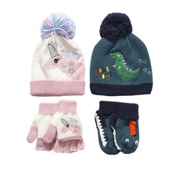 2 Colours Baby Kid Winter Warm Hat Unicorn Dinosaur Design Beanie Crochet Cute Hats +Scarf Kids & Maternity 3-8T