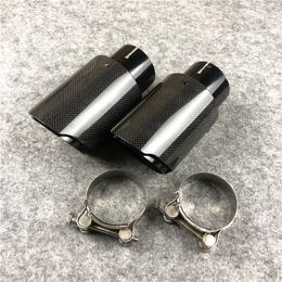 A pair Glossy Carbon + Black Stainless Steel Universal Muffler Akrapovic Exhaust End Tips Auto Car Cover Styling