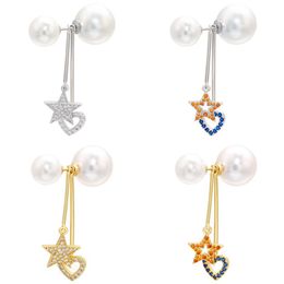Stud ZHUKOU 2021 Gold/silver Colour Pearl Earrings For Women CZ Star/heart Fashion Crystal Party VE269