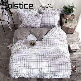 Solstice Home Textile Black Lattice Duvet Cover Pillowcase Bed Sheet Simple Boy Girls Bedding Sets 3/4Pcs Single Double Bedlinen 210319