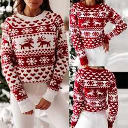 Sweater Women Christmas Deer Knitted Long Sleeve Round Neck Ladies Jumper Fashion Casual Winter Autumn Pullover ClothesPlus Size 211217