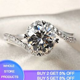Free Sent Certificate Silver 925 Ring Luxury Round Lab Diamond Engagement Rings For Women Wedding Band Silver 925 Jewelry Gift X0715