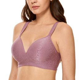 Women's Comfort Full Coverage Jacquard Everyday Seamless Foam Contour Wire Free Bra Plus Size 210623