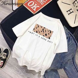 Hirsionsan Leopard Print T shirt Spring Summer Tees Casual O-Neck Short Sleeve Harajuku Cool T-shirt Female Tops 210722