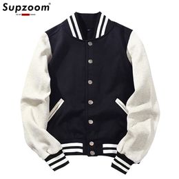 Arrival Spliced Brand Single Breasted Patchwork Short Style Rib Sleeve Bomber Jacket Men Cotton Casual Baseball Coat 211025
