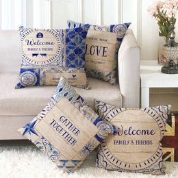 Linen Home Decor Throw Pillow Case Blue Sea Searies 3D Printed Sofa Living Room Cushion Cover Square Pillowcase 45x45cm