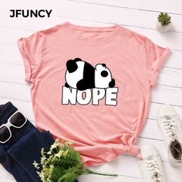 JFUNCY Plus Size S-5XL Women T-shirts Female Short Sleeve Tee Tops Panda Print Woman Casual Tshirt 2020 Summer Cotton T Shirt Y0629