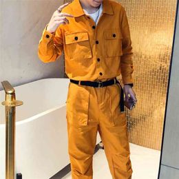 High Street Hip Hop Casual Long Sleeve Jumpsuit Cargo Pant Male Streetwear Overalls Couple Clothes Harem Trousers Men 210715