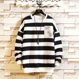 Men's Cotton Striped T-shirt Full Sleeve Mens Summer Tshirts Male Oversized Tee Shirts 5XL Casual T Shirt Tee For Man Streetwear H1218