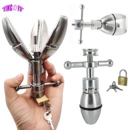 NXY Anal sex toys Stainless Steel Anal Dilator Ass Expanding Chastity Device Butt Plug Lock Anus Sex Toys For Women Men Couples Adult Supply 1123