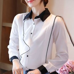 Long Sleeve White Blouse Women Blouses Shirts Blusas Mujer De Moda Blouse Women Ruffles Chiffon Blouse Shirt Tops D442 210426