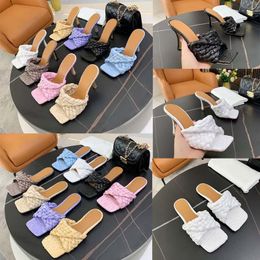 Designer Slippers Woman Lido Sandals Square Toe High Heels Open-toe Woven Flat Slippers Top Quality Summer All-match Stylist Shoes Heel with box