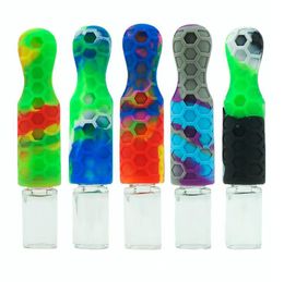 Smoking Colourful Silicone Protect Skin Dry Herb Tobacco Preroll Cigarette Holder Glass Philtre Mouthpiece Tips One Hitter Catcher Tube Handpipe DHL Free