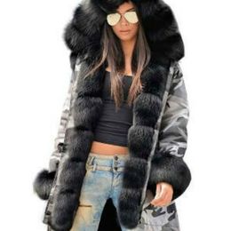 Women's Fur & Faux Plus Size Women Coat Warm Parka Thick Furs Military Winter Jacket Hooded Overcoat Cotton Parkas