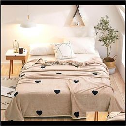 Blankets Textiles Home & Garden Drop Delivery 2021 Blanket Black Hearts Brown Soft Print Double-Side S Throws Flannel Coral Fleece Microfiber