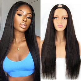 U Part Wigs Human Hair Mongolian Remy Straight 130% Density Glueless Non Lace Wig For Women Natural Colour