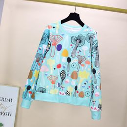 Women's Hoodies & Sweatshirts Woman 2022 Sweet Korean O-neck Print Pullovers Long Sleeve Autumn Winter Candy Color Loose Womens Oversized Cl