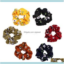 Bands Jewelry Jewelrysummer Women Girls Rose Floral Color Chiffon Cloth Elastic Ring Hair Ties Aessories Ponytail Holder Hairbands Rubber Ba