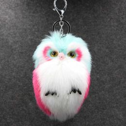 Key Rings 15cm cute owl pendant girl keyring bracket simulation rabbit fur fluffy keychain handbag G230525