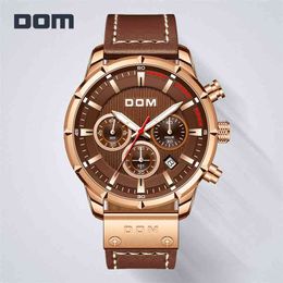 DOM Sapphire Sport Watches for Men Top Brand Luxury Military Leather Wrist Watch Man Clock Chronograph Wristwatch M-1320GL-5M 210329