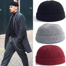 Ball Caps Men Knitted Hat 2021 Fashion Hip Hop Beanie Skullcap Cap Beanies Autumn Winter Solid Colour Casual Hat#Y30