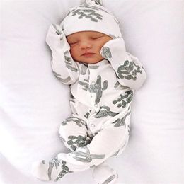 New Cartoon Cactus Print Hooded Foot Coverall Cute Spring Romper Baby Girl Clothes Baby Boy Clothes Babygirl Onesie New Born 201216 89 Z2