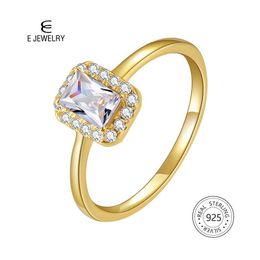 Cluster Rings E Jewelry Sterling Silver 925 Ring 14K Gold Plated Square White Zircon Gemstone Engagement For Women Fashion Wedding