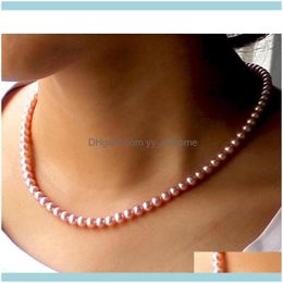 Chains Necklaces & Pendants Jewelrychains Light Luxury 5-6Mm Lavender Natural Pearl Necklace Round Very Genuine Female 18Inch Drop Delivery