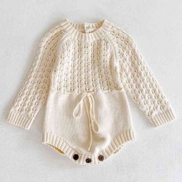 Spring Girls Romper Autumn Long Sleeve Girl Knit Hollow Out Rompers Jumpsuit Baby Clothes 210317